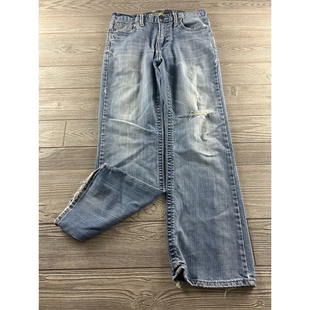 BKE Denim Tyler Straight Jeans 29S Medium Blue Distressed Cowboy Western Mens